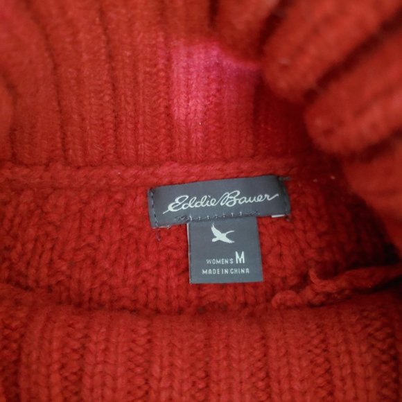 EDDIE BAUER | Turtleneck Cableknit Ribbed Hem Long Sleeve Red Sweater (Size M) - Picture 8 of 12